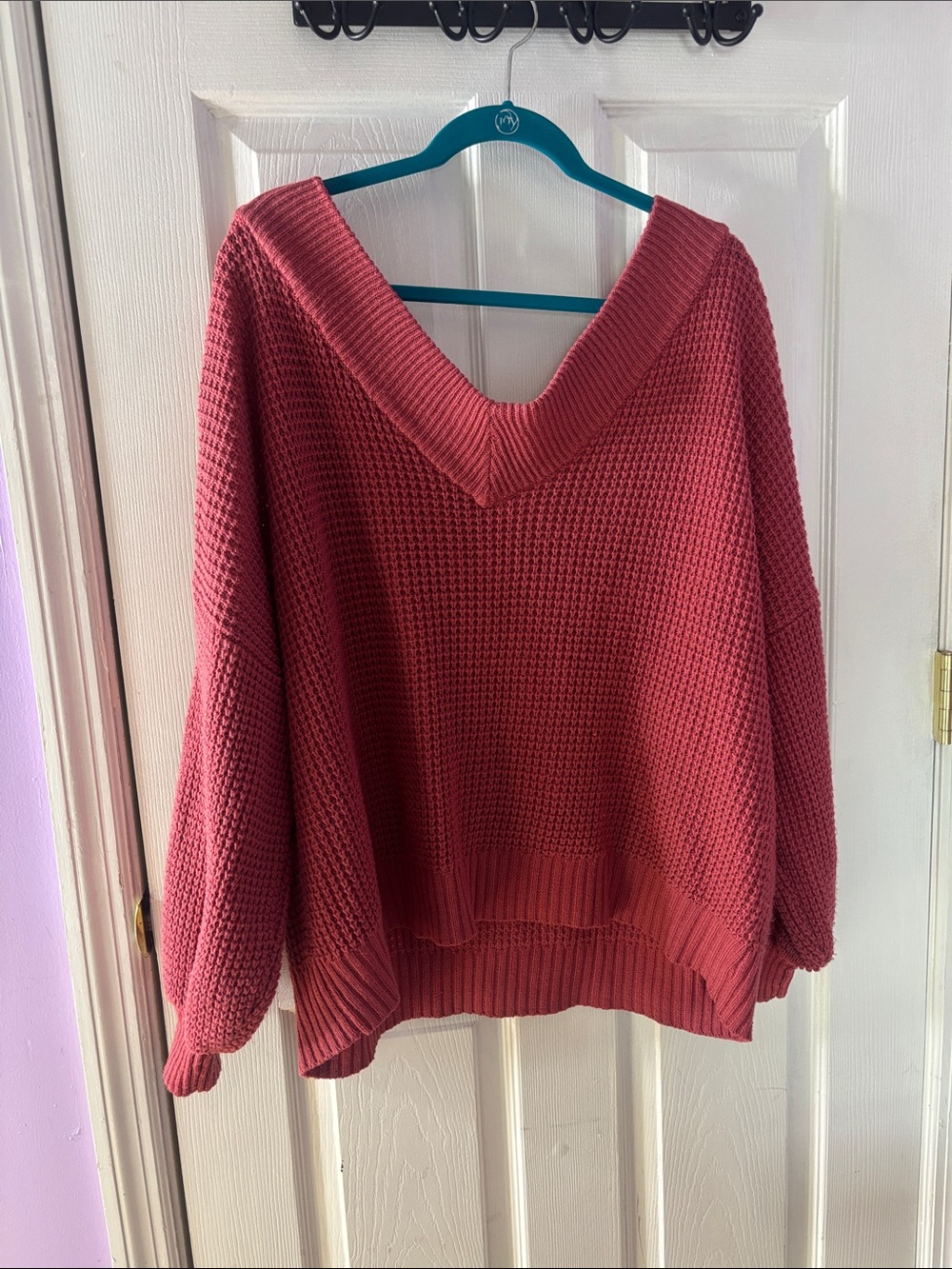 Zenana Dusty Rose V-Neck Chunky Knit Sweater